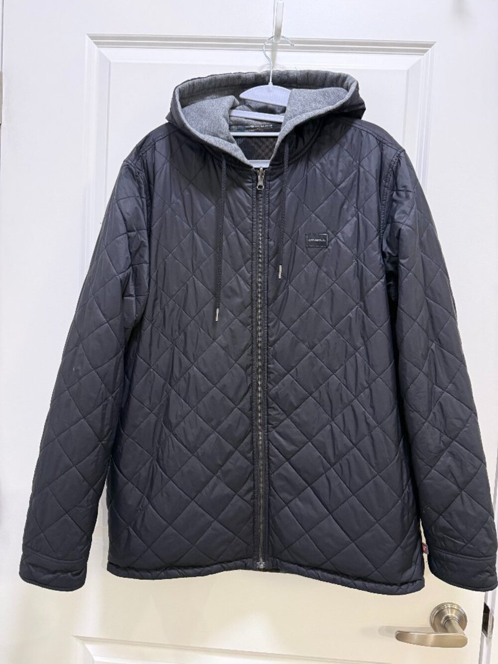 O'Neill Men's Black Quilted Hooded Full Zip Jacket Plaid Lined‎ Large